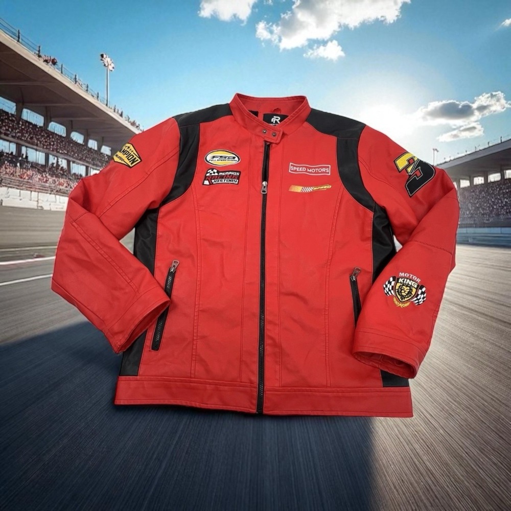Refinery Republic Full Speed Ahead‎ Racing Rare  Moto Red Jacket Sz Large